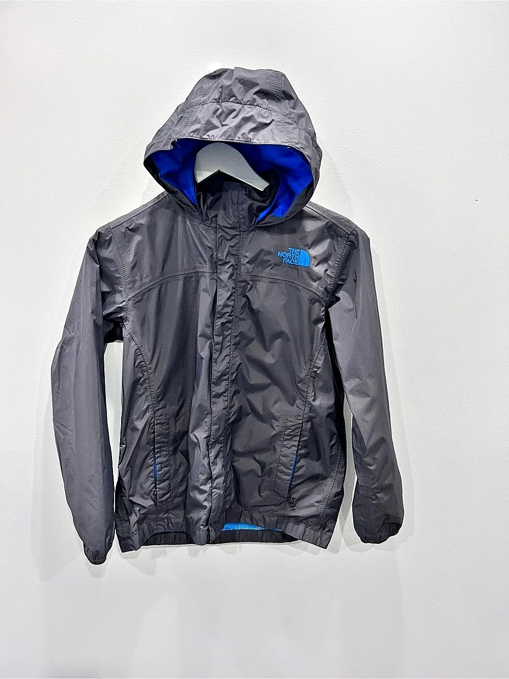 The North Face Boys L 14/16 HyVent Waterproof Rain Jacket Grey Blue